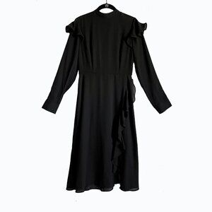 Who What Wear midi dress, black, size S. Ruffle on front. Polyester